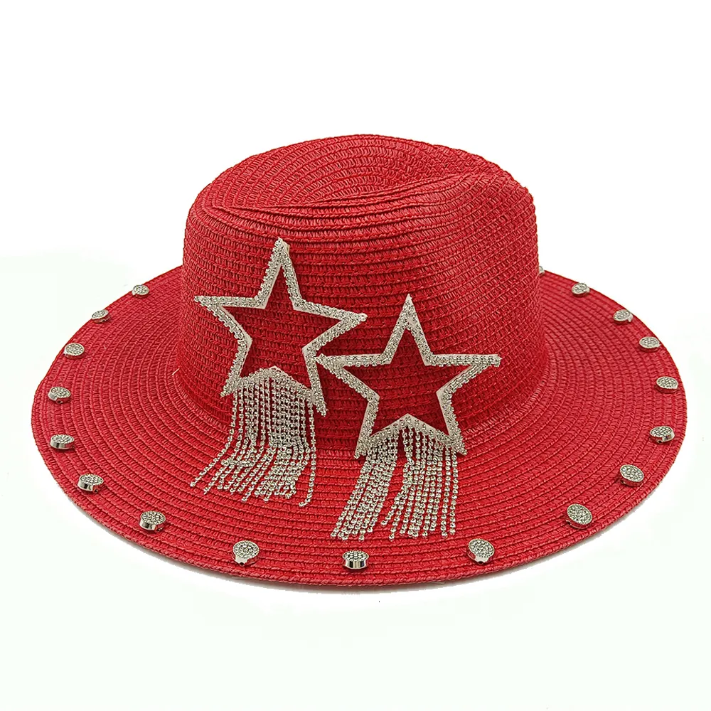 Visors Vijfpuntige Star Straw Hat Dames Jazz Hat Summer Sunshade Zonnebrand Strand Holiday Sun Hat veelzijdige elegante dames 230811