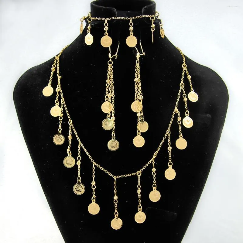 Necklace Earrings Set AYONG Turkish Elegant Coin Jewelry 21k Dubai Gold Plated Bracelet Wedding Banquet Accessories