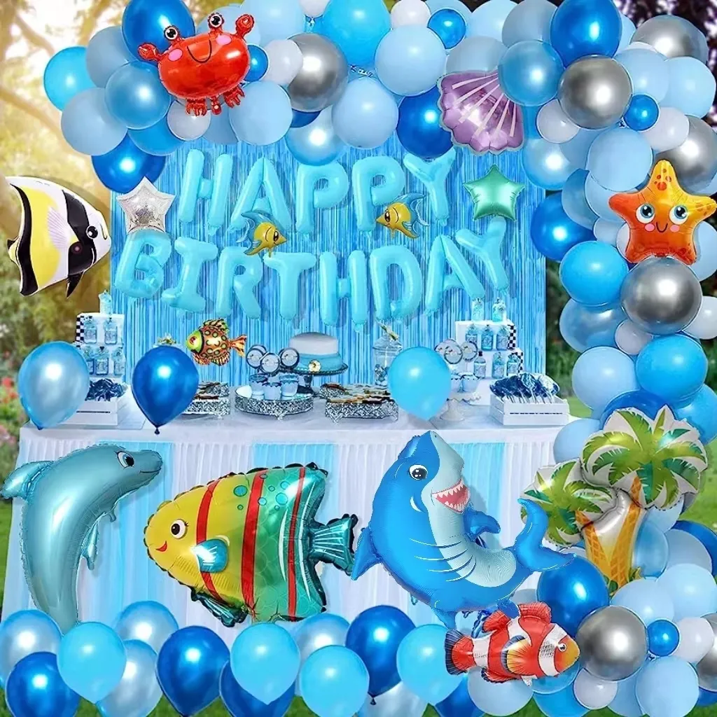 Shark Sea Birthday Party Balloons Marine Ocean Animals Themed Fish