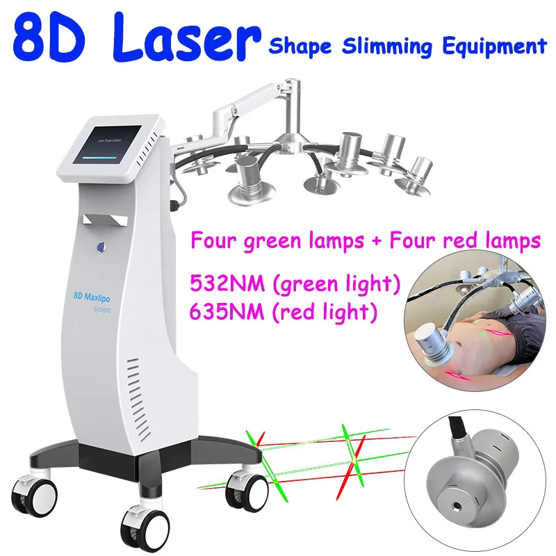 Professionele lipolaser vetverwijdering lichaam afslank 8d lipo laser machine rood groen licht salon