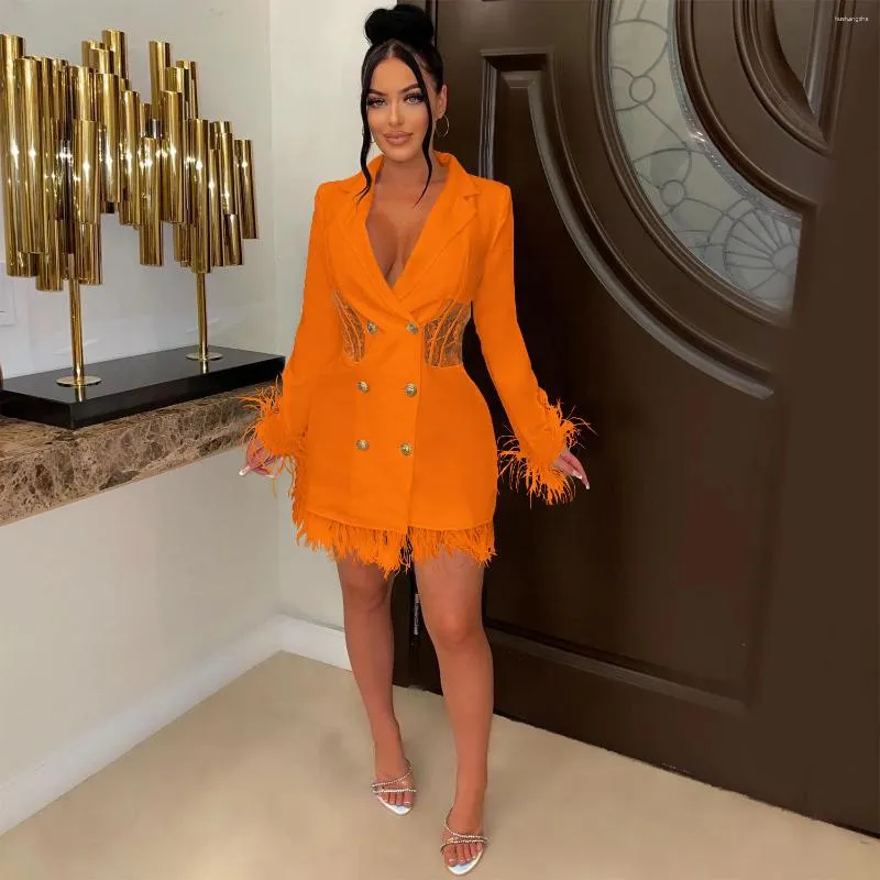 knee length dresses for ladies Glittering Mesh Sleeve Blazer Dress