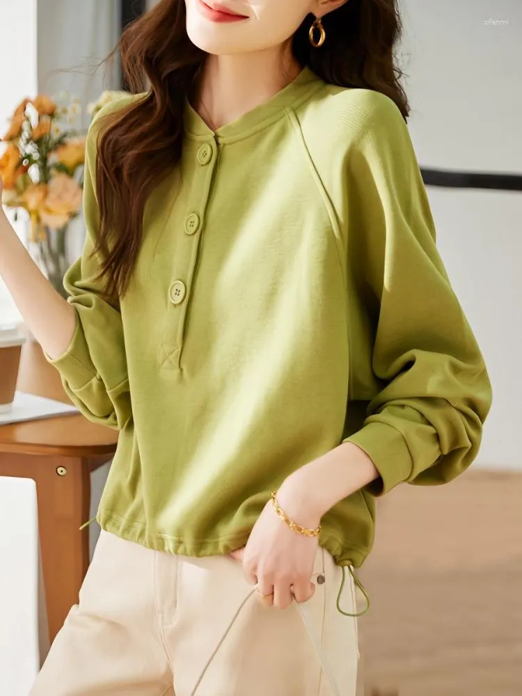 Women's Hoodies Pullovers Sweatshirt Baggy Plain Loose Cropped Woman Clothing Button Top Cotton Nice Color Dropshiping 2000s Warm In