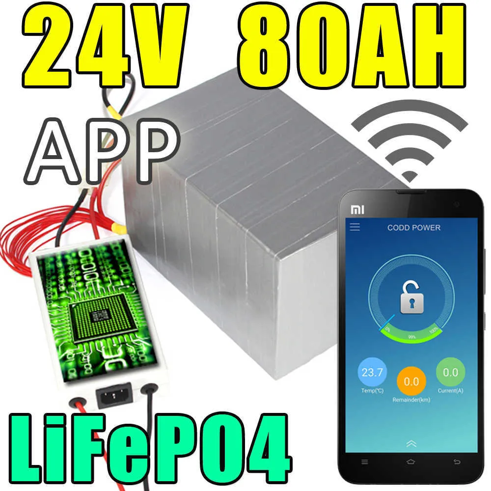 24V 80AH LifePo4 Battery App Remote Control Bluetooth Solar Energy Electric Bicycle Battery Pack Scooter Ebike 2000w