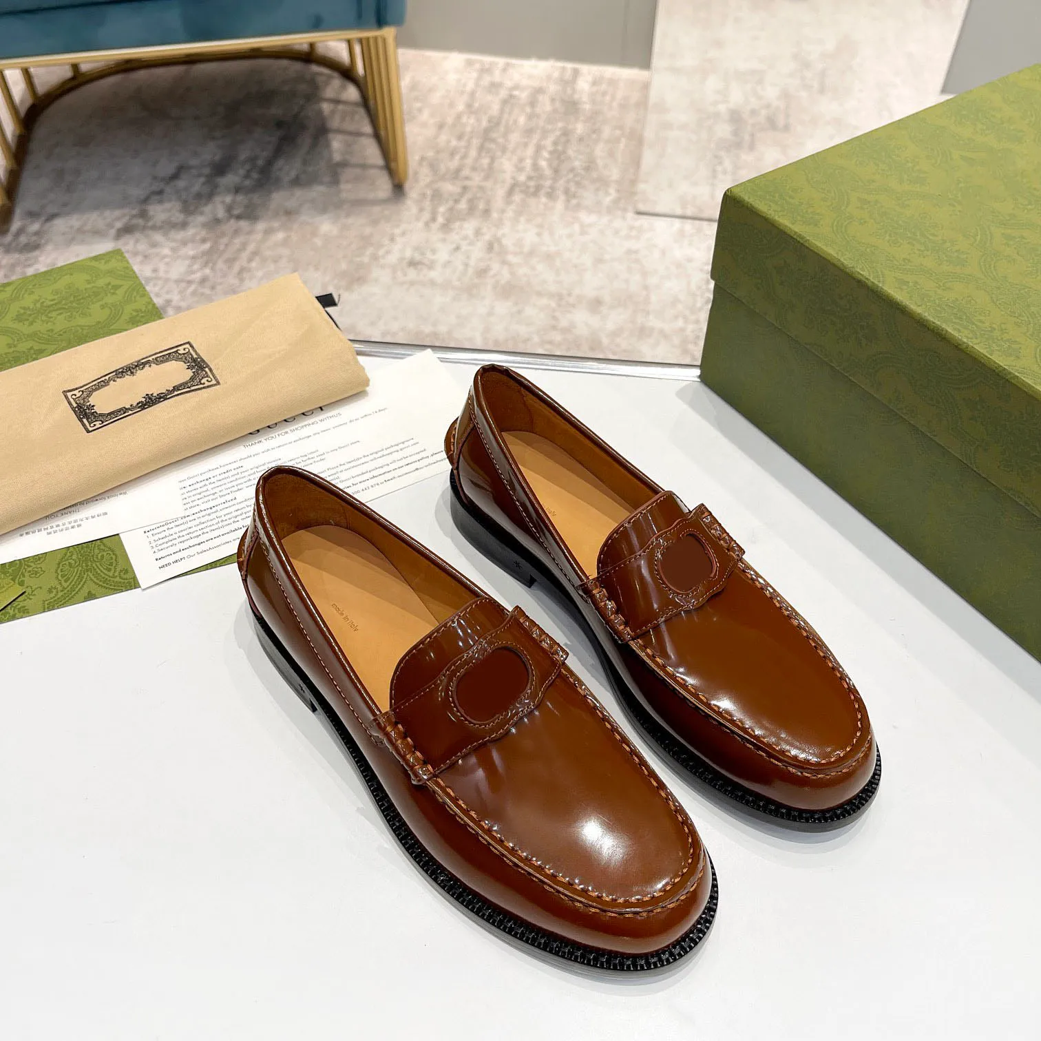 Brown & Cream Cowhide Loafers for Women Wholesale Womens Interlocking G Leather Loafers Classic  main image 2