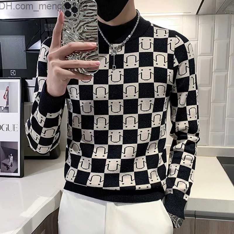 Men's Sweaters 2022 New Winter Men's Jacquard Sweater Long Sleeve Ultra Thin Half Turtle Neck Knit Pull Casual Business Social Knit Top Z230811