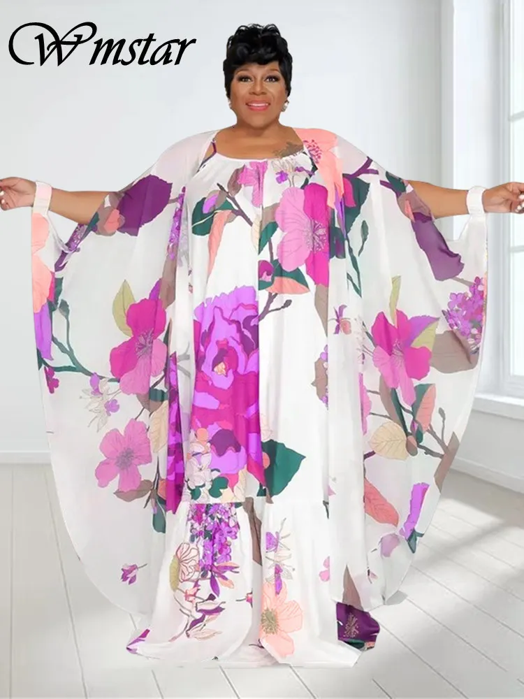 Women's Plus Size Pants Wmstar Dress Set Summer 2023 Slip Floral and Coat Holiday Long Matching Set Wholesale Dropshiping 230811