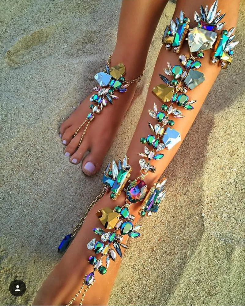 Anklets Dvacaman Trendy Ankle Bracelet Wedding Barefoot Sandals Beach Foot Jewelry Sexy Pie Leg Chain Female Boho Crystal Anklet 230810