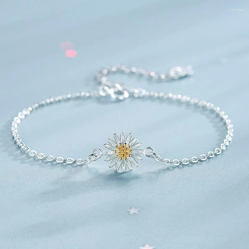 Link Bracelets FoYuan Silver Color Simple Little Daisy Bracelet Network Red Fresh Korean Chrysanthemum Handicraft Cold Wind Jewelry