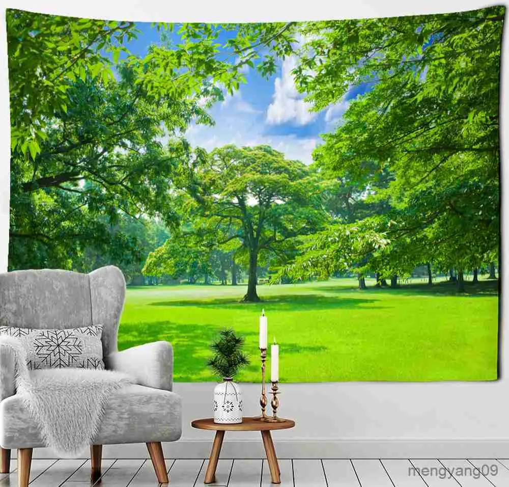 Tapissries Blue Sky Forest Tapestry Wall Hängande naturliga landskap Tropiska växter Hemkonst Bakgrund Tyg kan anpassas R230811