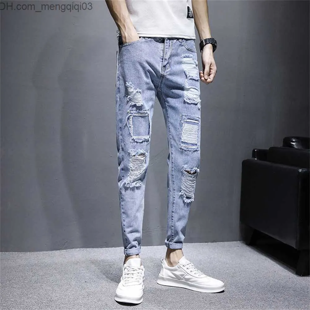 2022 Summer Men's Jeans Jogger Thin Harem Pants Cotton Banded Pant Korea  Style Light Blue Hip Hop Beam Feet Casual Trousers Male - AliExpress