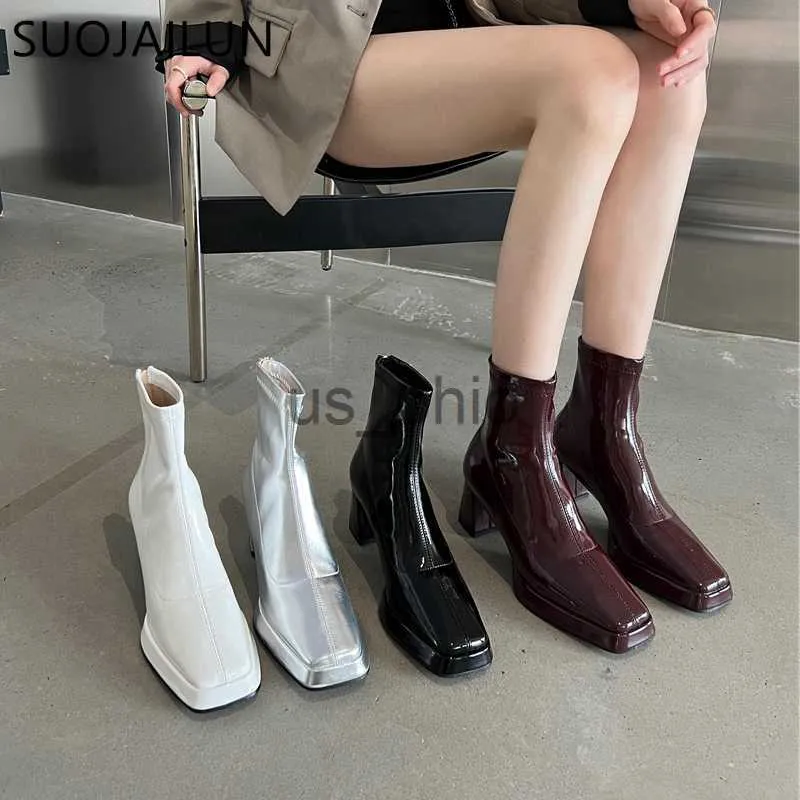 Boots Suojialun 2023 Nouvelle marque Femmes Chaussures de botte à la cheville Fashion Low Patform Talon Ladies Elegant Short Boots Square High Heel Chelsea Sho J230811