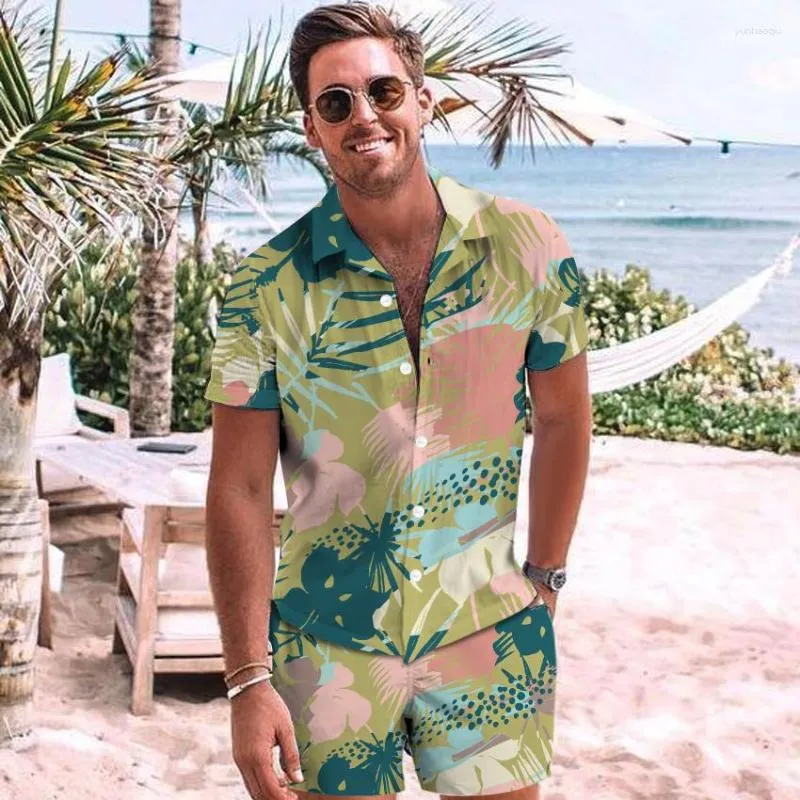 Parcours masculin Summer Men Setwear Streetwear Léopard Ampel Tablers à manches courtes Shorts de plage Hawaiian costumes 2 pièces Incerun 3X