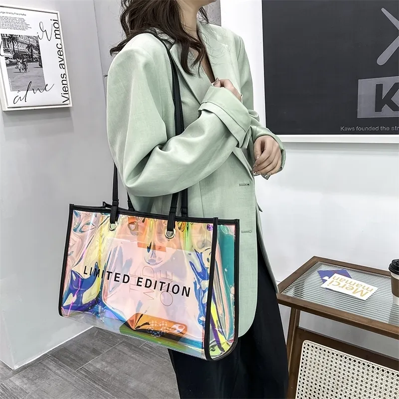 Evening Bags Fashion Transparent Handbag for Women 2023 PVC Clear Bag Travel Ladies Shoulder with Purse Large Capacity Eco Beach Tote 230810