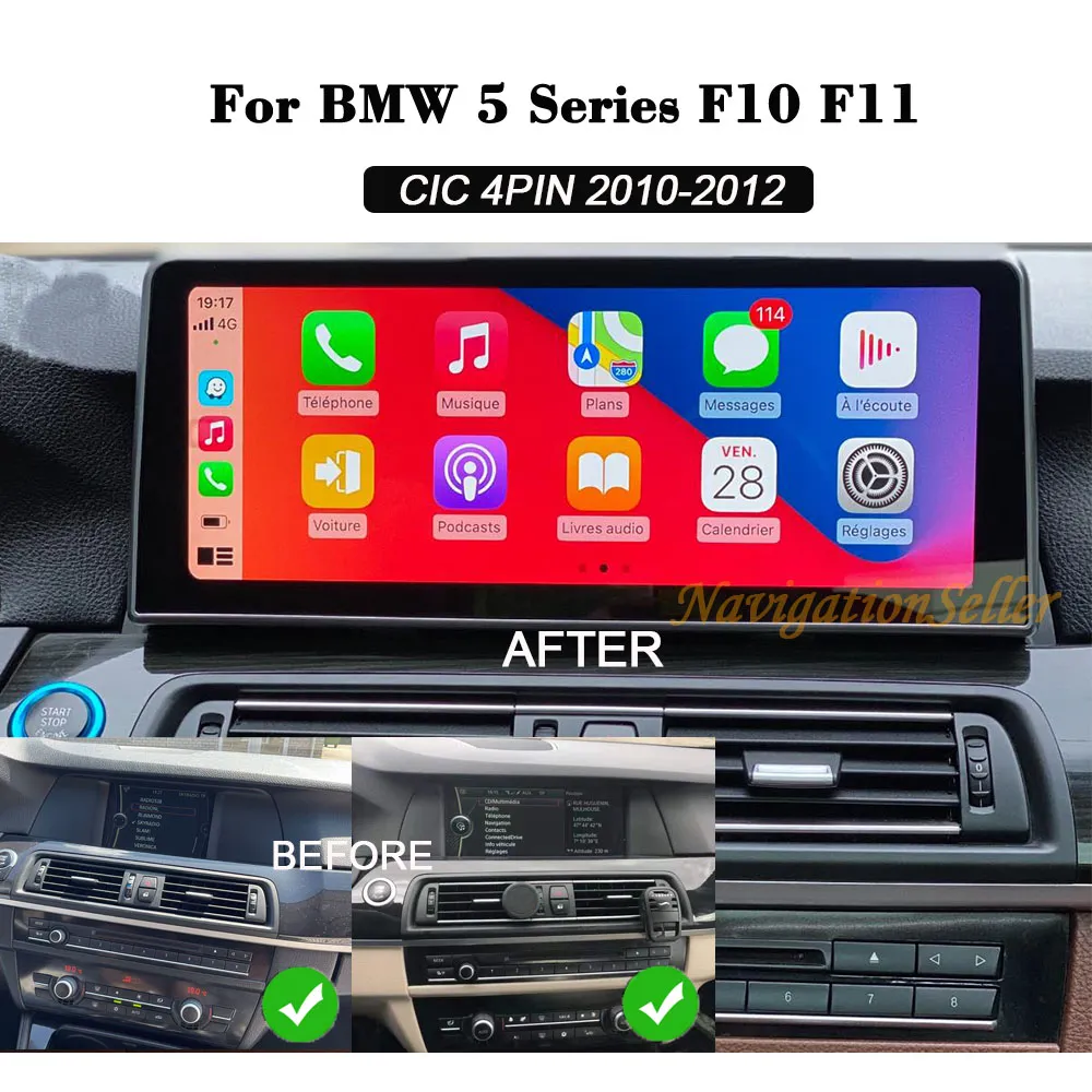 12.3 "Tactile Écran Android12.0 pour BMW F1O F11 CIC Apple Carplay Android Auto Retrofit Tablet Radio Nacigation GPS Stéréo Unité WiFi 4G Nouveau style de menu ID8 Car DVD