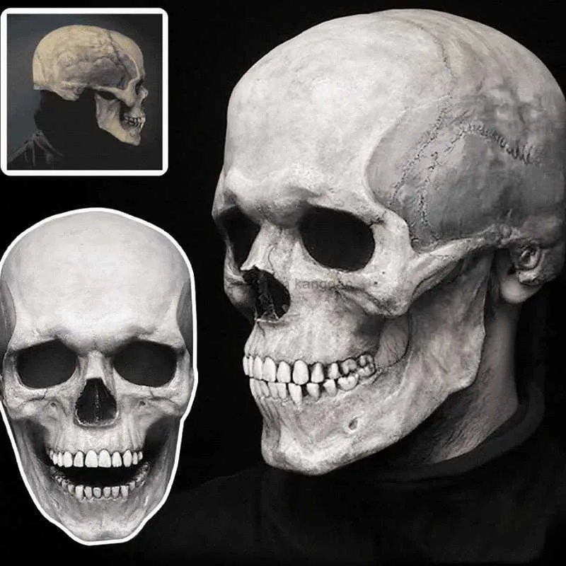 Halloween Party Full Head Skull Mask med rörlig käke skrämmande latex vuxenstorlek cosplay maskeradmasker