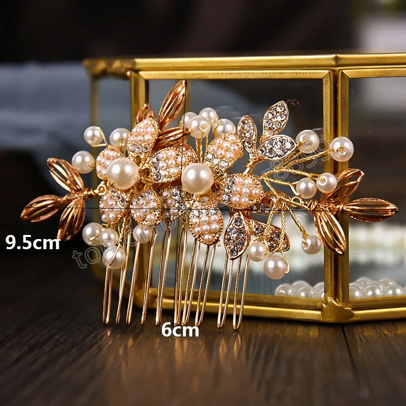 Luxury Floral Hair Petty Bride Tiaras Pear Golden Hairpin Crystal Shiny Girls Party Hair Clifts Gioielli capelli da sposa