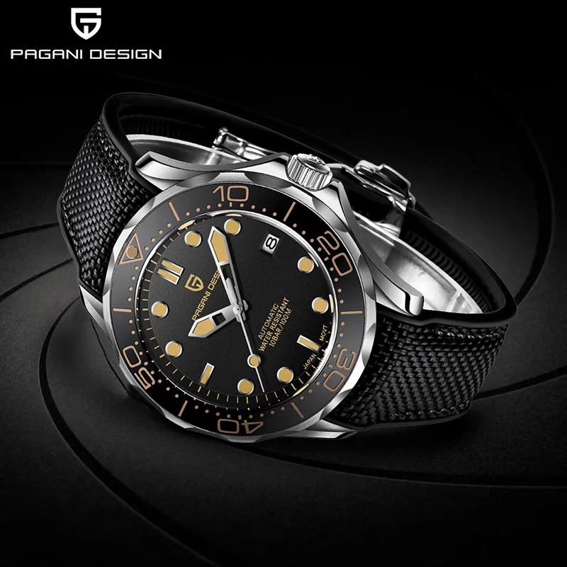 Armbandsur Pagani design mode märke silikon mäns automatiska klockor topp 007 befälhavare män mekaniska armbandsur japan nh35a klockor 230811
