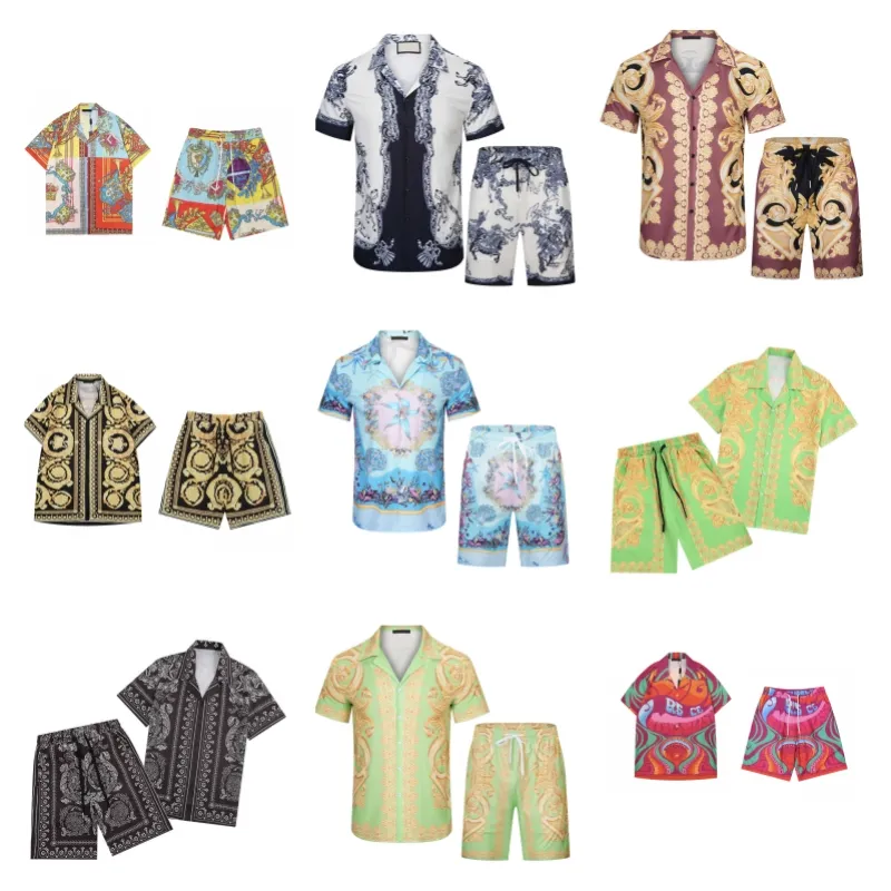 Short à manches courtes à imprimé géométrique Suisses en vrac Suckes Costumes pour hommes Summer Hawaii Turnits Sets Two Piece Blouse Pants SetM-3XL