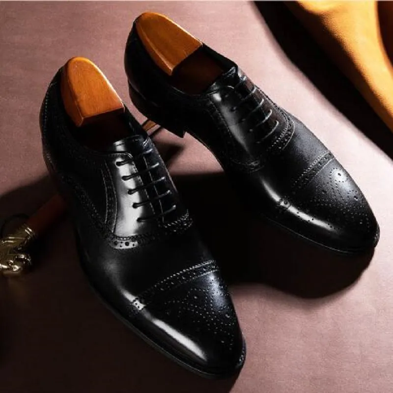 Men Lace Up Pointed Toe Oxford Men Cowhide Casual Leather Spring And Autumn Men Business Formal Party Men`s Brogue 1AA21