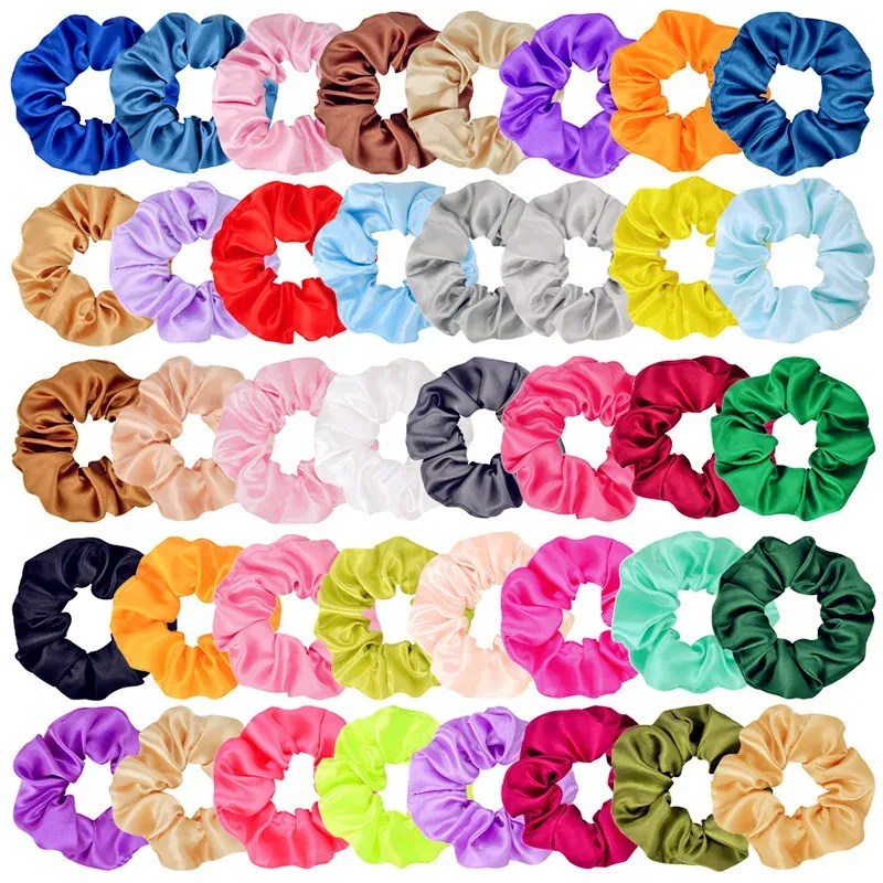 40 färger Scrunchies Women Satin Band Circle Girls Ponytail Holder Tie Ring Stretchy Elastic Rope Accessories Xmas Giftszz