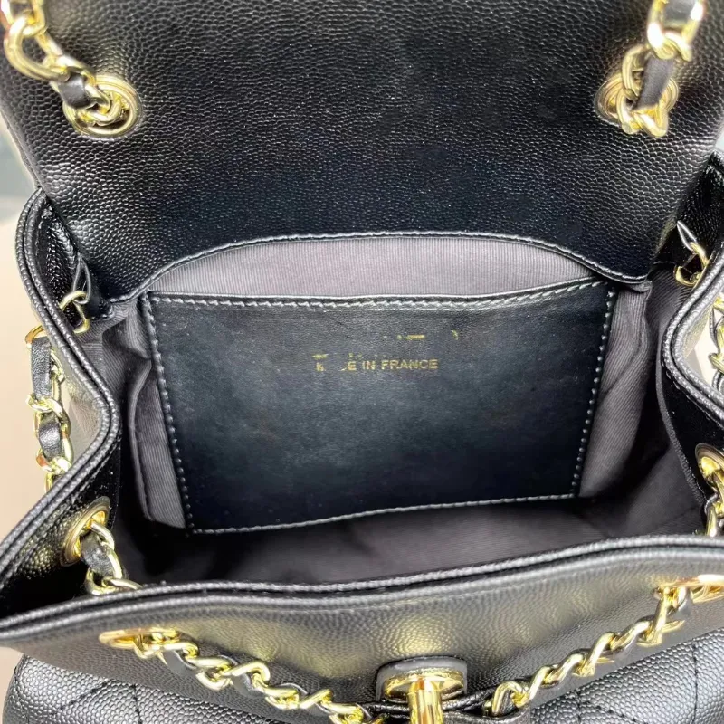 Women's Brand Bags Genuine Leather Caviar Three Pocket Backpacks Mini Frog Diamond Chain Backpack