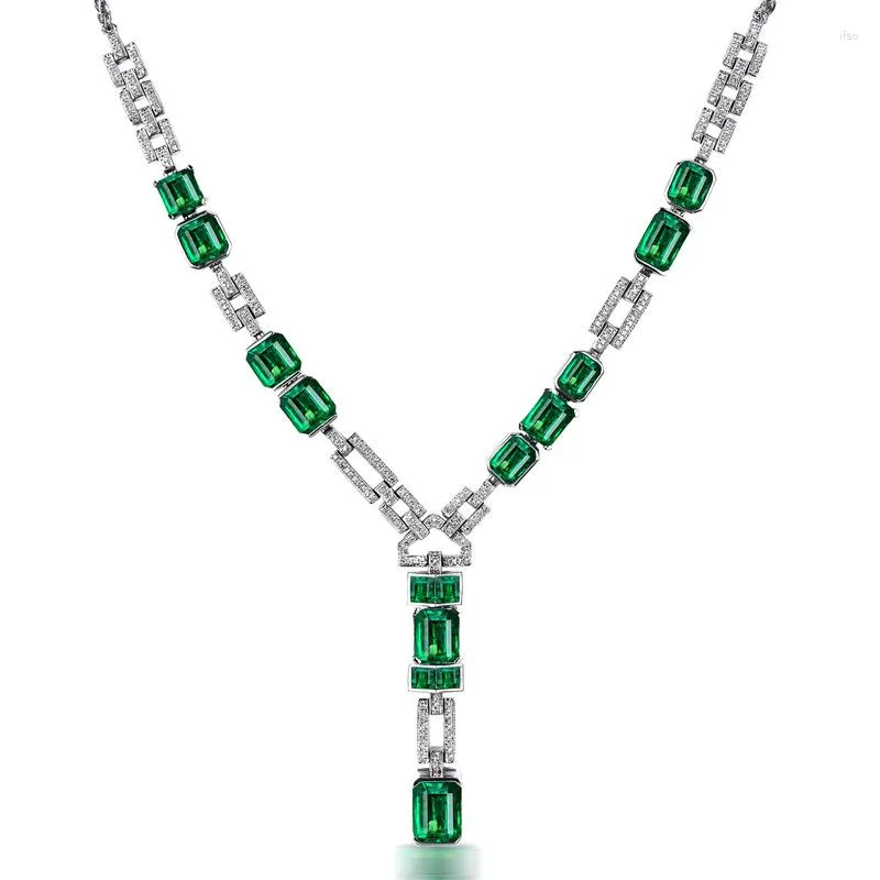 Pendanthalsband Ruzzallati Luxury Silver Color Simulation Emerald Halsband för kvinnor Charm Vintage Choker Chain Jubileumsgåva