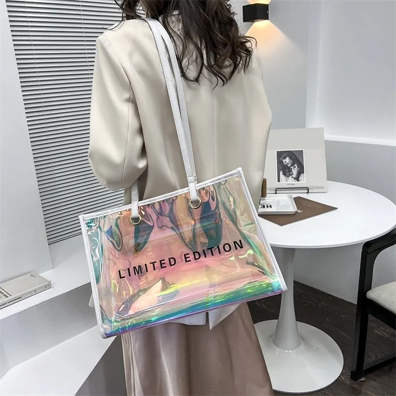 Evening Bags Fashion Transparent Handbag for Women 2023 PVC Clear Bag Travel Ladies Shoulder with Purse Large Capacity Eco Beach Tote 230810