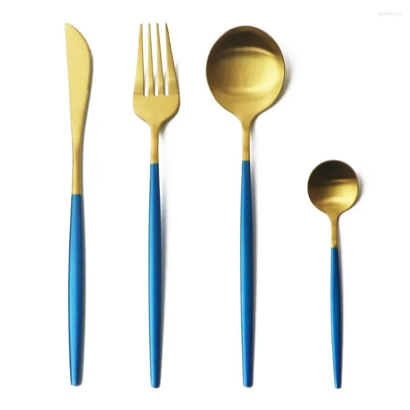 Ensembles de vaisselle 4pcs Blue Gold Set Red Matte Matlery en acier inoxydable Table Vérification de la vaisselle Spoon Sleeltware