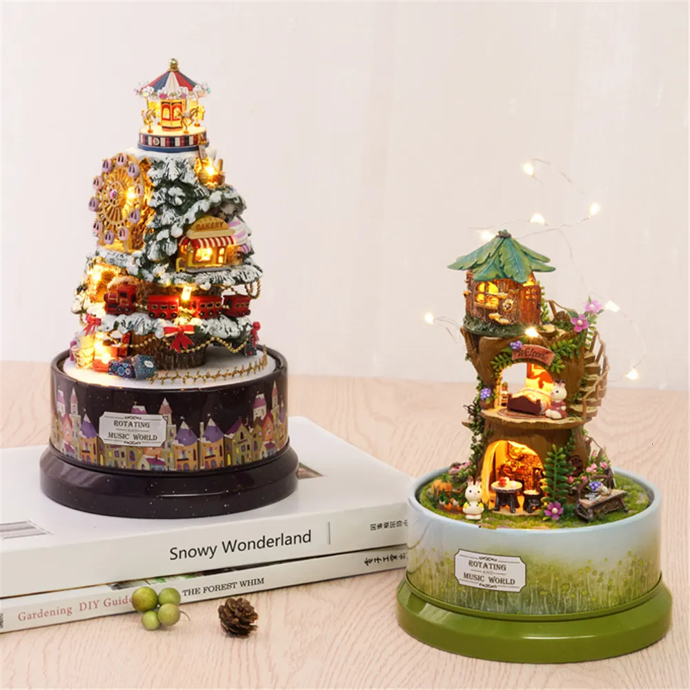 Decorative Objects Figurines Cute Room Diy Rotating Music Box Manual Assembly Intelligence Development Children Toys Romantic Gift Valentine's Day Present 230810