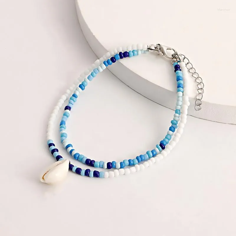 Anklets Simple Fashion Double Layer Colorful Rice Bead Star Shell Anklet For Women Female Charm Foot Jewelry Trend Beach Leg Accessories