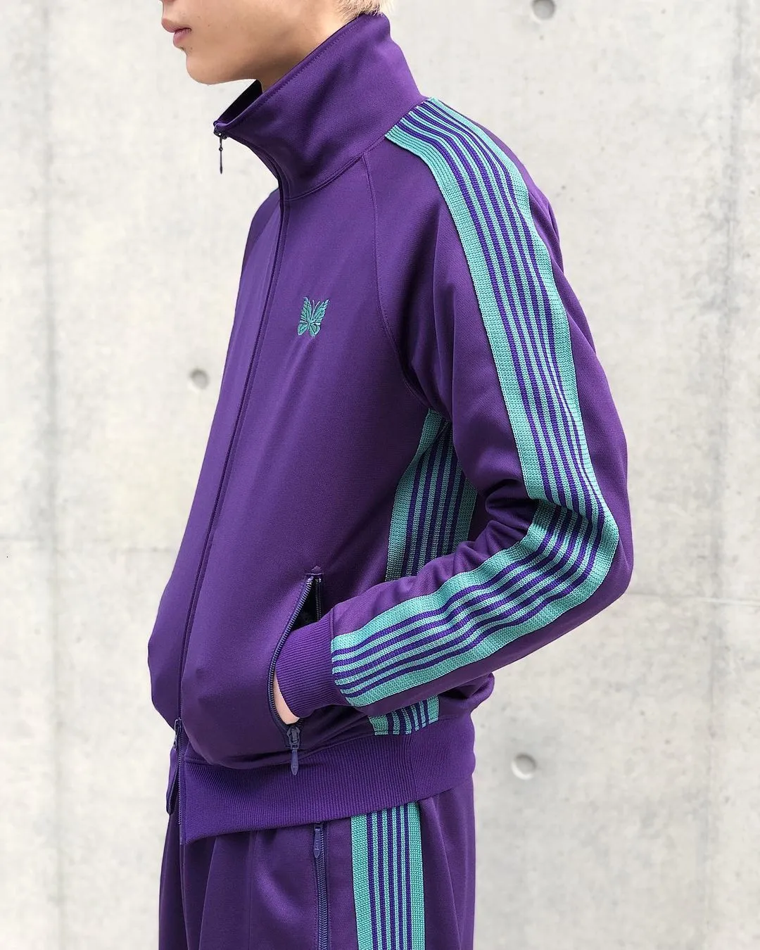 Dark Pink Needles Track Jacket Knitted Stripe AWGE Poly Dark Pink Needles Track Jacket Knitted Stripe AWGE Poly