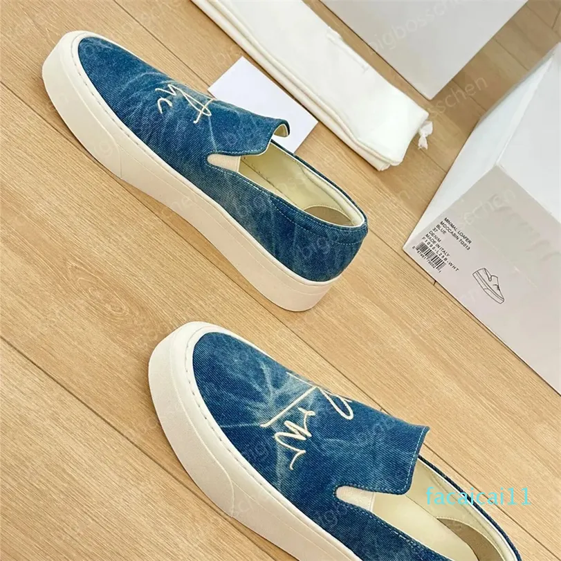 Casual Women Designer Sneakers Lofer Fashion Thick Bottom Denim Blue Canvas Washed Embroidered Letters