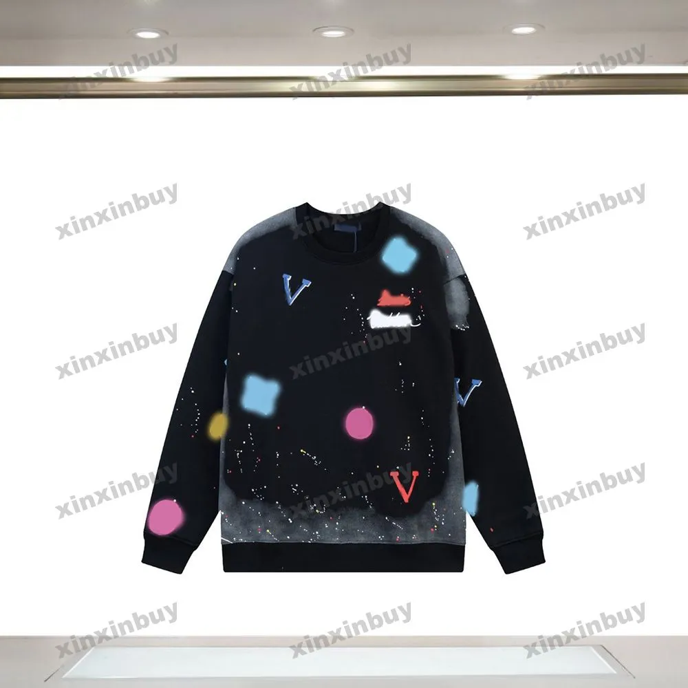 Xinxinbuy Men Women Designer Sweatshirt Hoodie Paris Tie Dye Letter Graffiti Sweater Grijs blauw Zwart Wit S-2xl