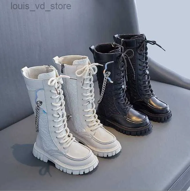 Childrens Fashion Boots Girls Black Leather Boots 2022 Autumn New