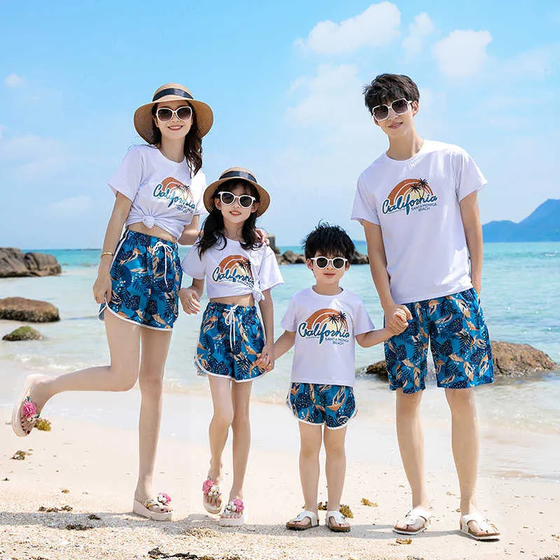 Matching Family Outfits Summer Beach Cotton Sets: Mum, Dad, Son