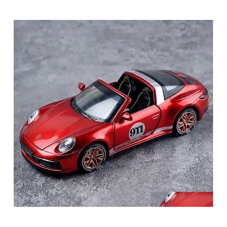 Auto modello Diecast 1 32 Porsche 911 917 Auto in lega Miniatura Targa Convertible Supercar for Children Reg Regic Metal Kid Toys Boys D Dhybt Dhybt