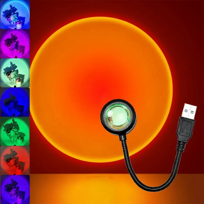 Projektor födelsedagsfest dekoration bärbar humör ljus atmosfär fotografi USB LED DESCHECY Night Light Table Sunset Lamp