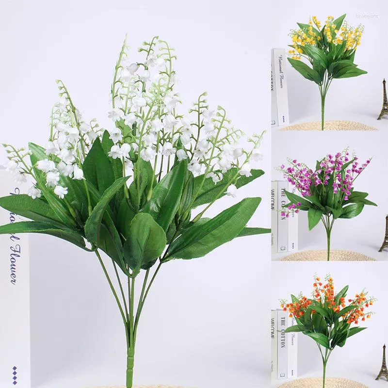 장식용 꽃 36cm 인공 흰색 릴리 밸리 밸리 홈 꽃꽂이 장식 장식 웨딩 파티 플라스틱 가짜 장식