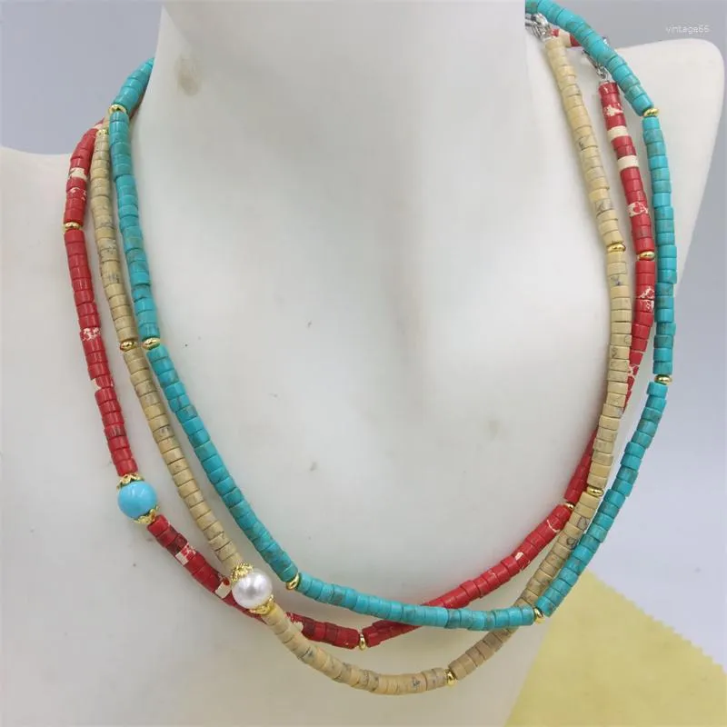 Chains ZFSILVER Fine Fashion Trendy Retro Handmade Bohemian Synthetic Turquoise Cylinder Thin Slicing Neckalce For Women Charms Jewelry