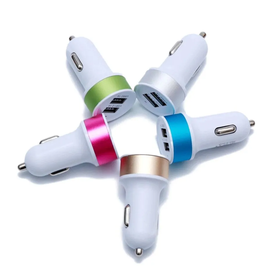 Dual USB Ports Metal Car Charger Colorful Micro USB Car Plug Adapter For iPhone for Android ZZ