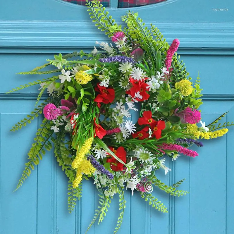 Fleurs décoratives couleur couronne artificielle décoration suspendue printemps / été de porte d'entrée d'été simulation de décoration de fleurs fenêtres fu