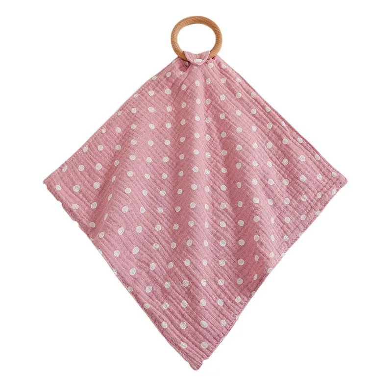 Feeding Drool Bibs with wood rings Cotton Accessories Newborn Solid Color Snap Button Soft Triangle Towel Baby Bibs 