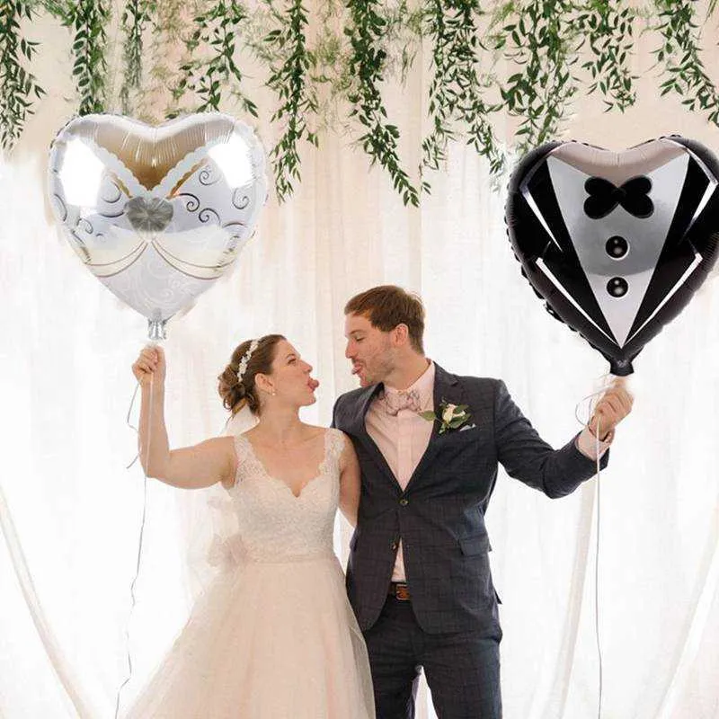 Decoração 2 pçs/set noiva e noivo vestido de casamento folha coração balões decoração de casamento noivado dia dos namorados balões