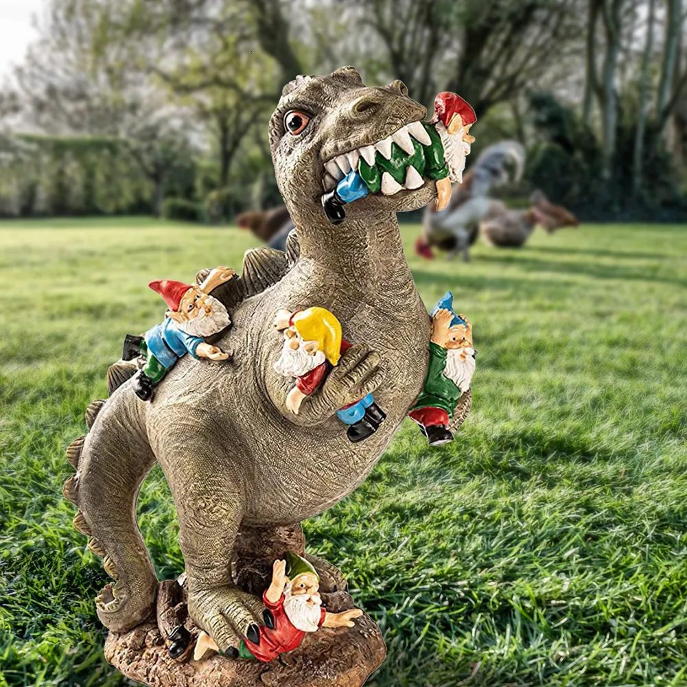 Dekorativa föremål Figurer Garden Gnome Dinosaur Statyer Utomhusdekor som äter nissar Garden Decor Garden Ornaments Handikraft Blomma Pott Accessories 230810