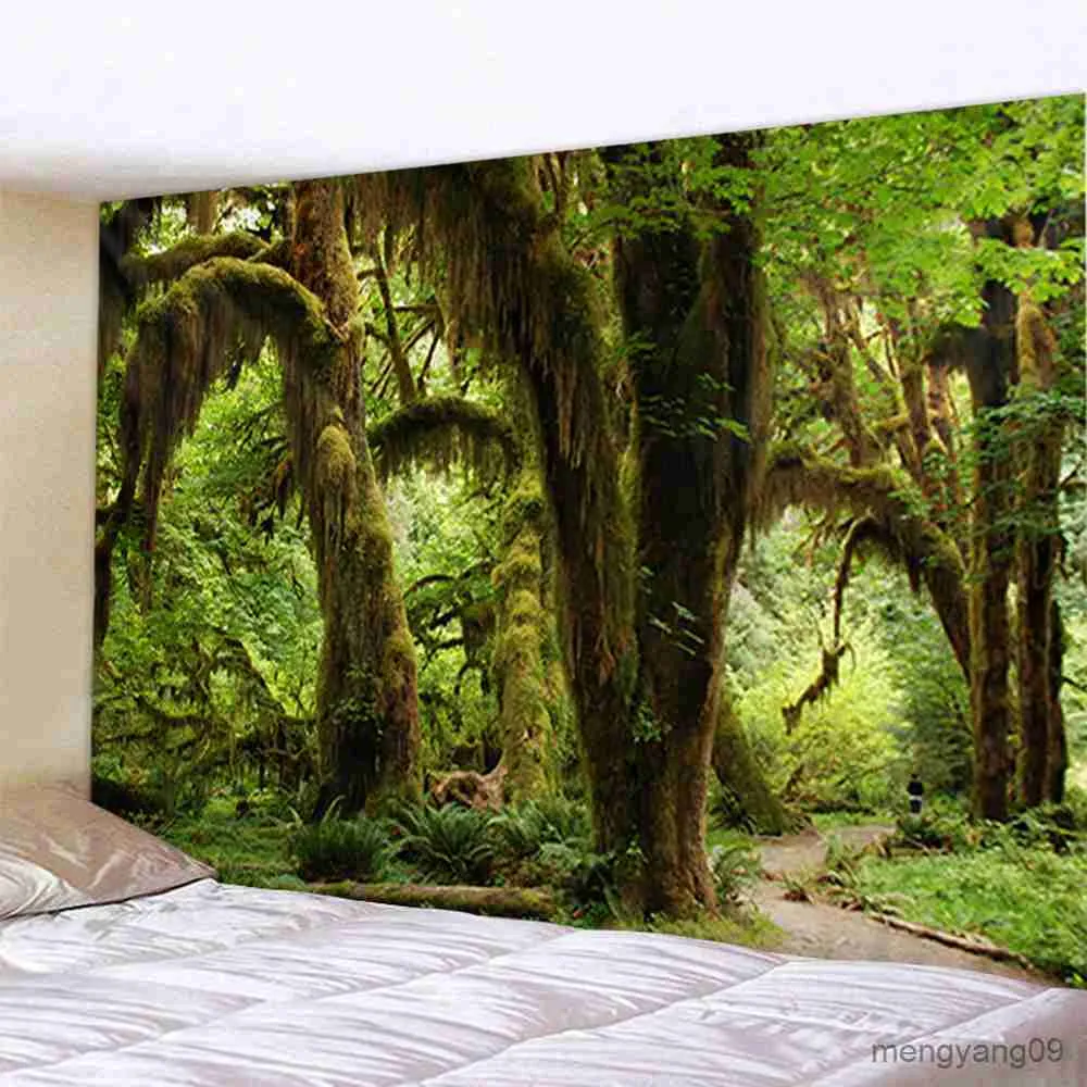 Tapestries Customizable Blanket Curtain Hanging Home Bedroom Living Room Decor Foggy Forest Plants Wall Hanging Tapestry Art Decoration R230811