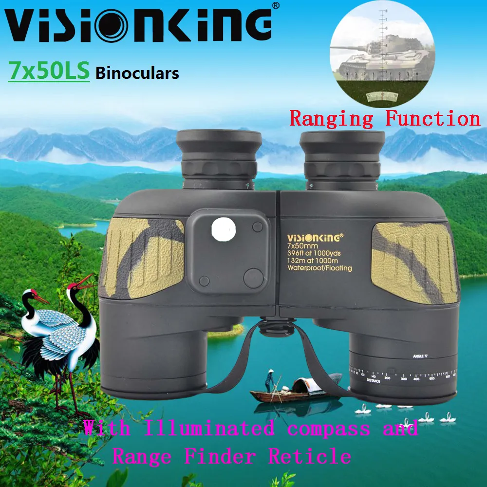 VisionKing 7x50 HD poderoso binóculo de bússola iluminado de longa distância FMC Bak4 Telescópio para navegar no escopo da visão de caça militar