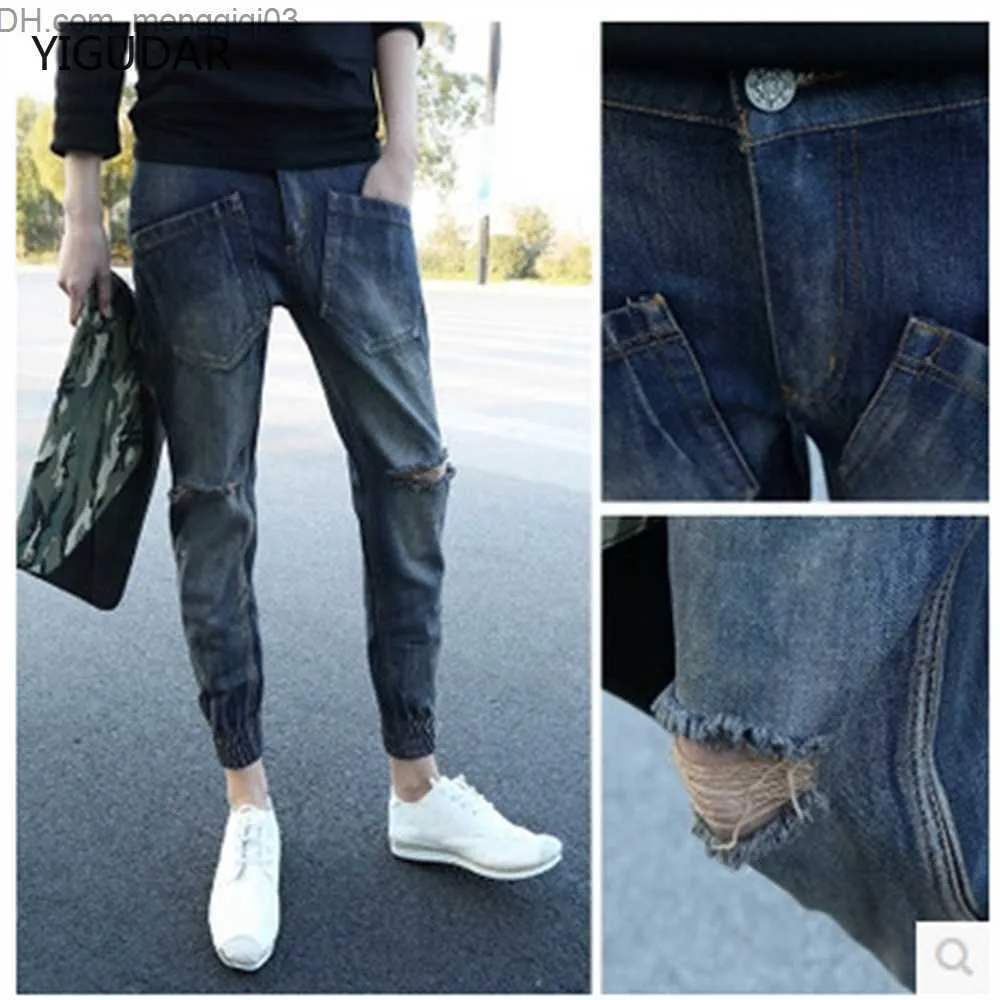 Menans jeans mode gescheurde jeans straatkleding heren zwarte jeans ultradunne slanke hiphop strakke broek hoogwaardige denim kleding casual broek z23081444