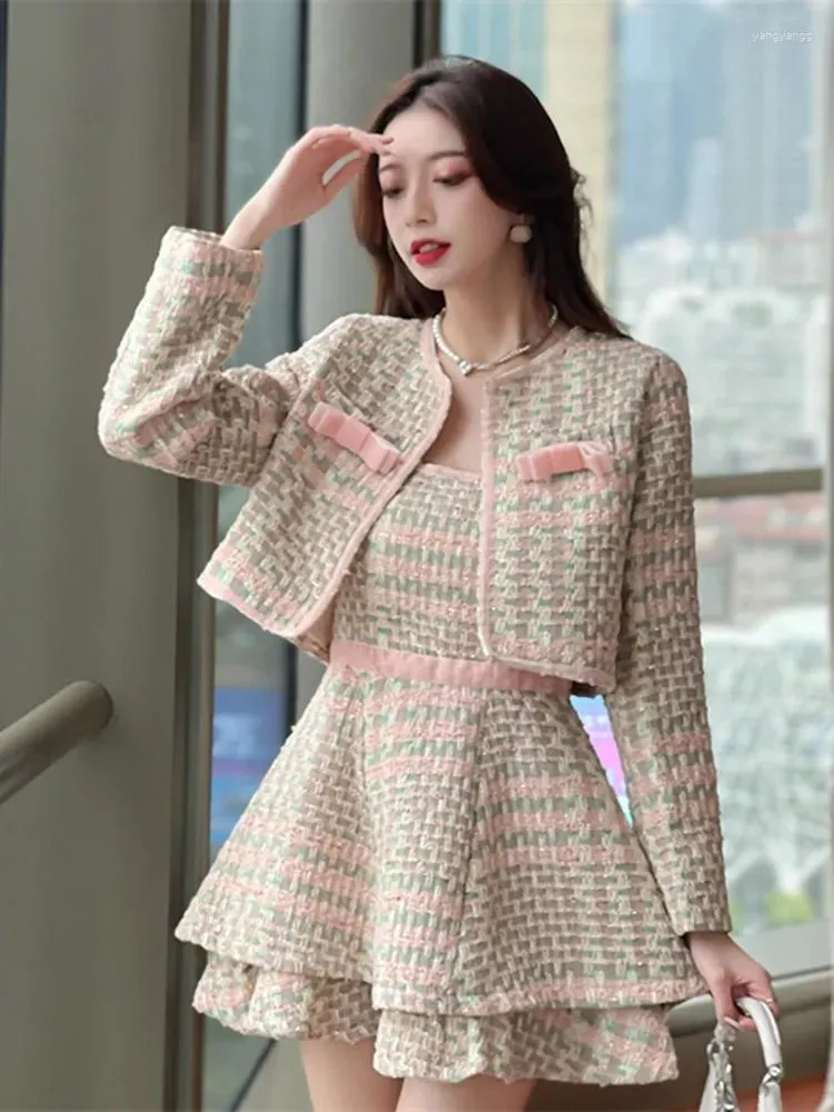 Workwear Dresses Women Plaid Wool Set Short Jacket Coat and Mini Spaghetti  Strap Dress for Autumn Winter from Dhgate Work Dresses - price 105.74