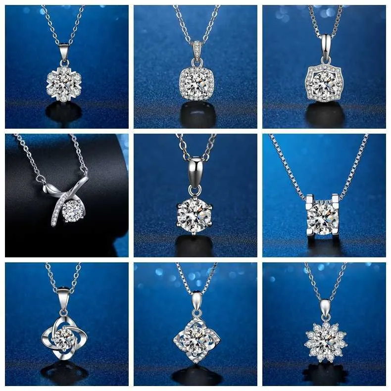 Luxury Tiff fashion brand jewelry S925 Sterling Silver mosang stone square round package sunflower six claw snowflake with Necklace female One Ca Pendant