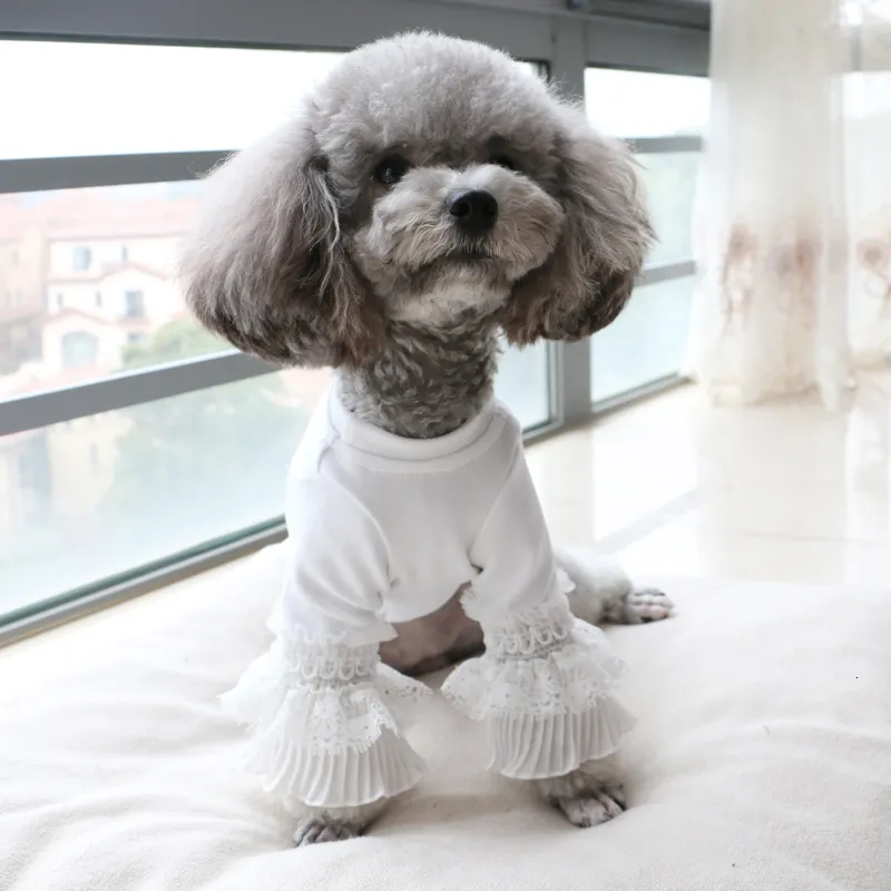 Psa odzież puppy t-shirt cienki sekcja bawełniana bawełniana urocza koronkowa pullover dna koszula misia ubrania bichon pudle ubrania psa xs 230810
